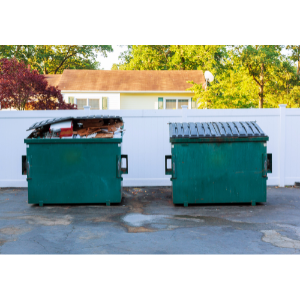 how much does a 10-yard dumpster rental cost - 10 Factors That Affect Dumpster Rental Rates - 2 small, green dumpsters one open and full the other has a lid