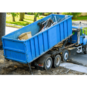 roll off dumpster Roswell - Roll Off Dumpster Rental The Smart Choice For Your Roswell Home Remodelling Project - a blue roll-off dumpster being picked up from a driveway