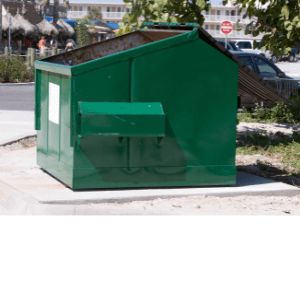 who has the cheapest dumpster rental near me - an empty green dumpster in a driveway